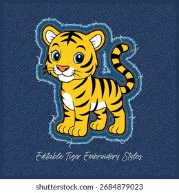 Cute Cartoon Tiger with Embroidery Patch Style,vector illustration