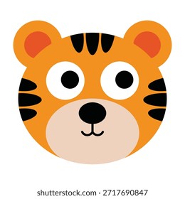Icono lindo de la cara del tigre de la historieta aislado en fondo transparente.