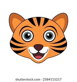 Cute Cartoon Tiger Face, Perfect for Kids, Cartoon tiger. Tiger's head. Cute illustration of tiger face. Vector illustration