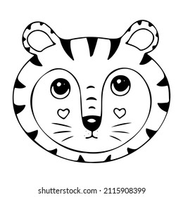 Cara de tigre de dibujos animados, icono vectorial