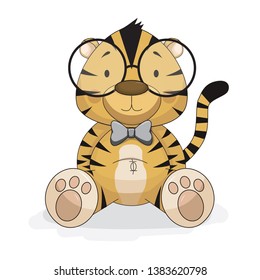Cute cartoon tiger with glasses vector design illustration