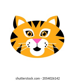 Cute Cartoon Tiger Head; The Symbol of Chinese New Year 2022; Vector Illustration Isolated on White Background