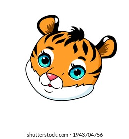 Cute cartoon tiger head  vector illustration,  for nursery poster, t-shirt print, kids apparel, greeting card, label, or sticker. 