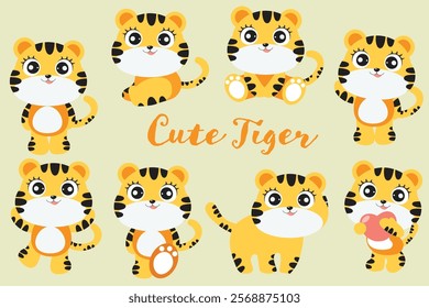 Cute Cartoon Tiger Illustration .