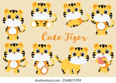 Cute Cartoon Tiger Illustration .