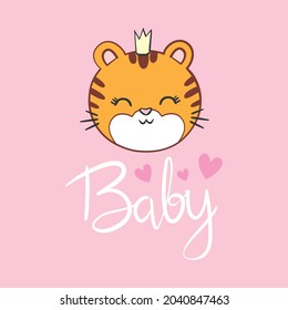 Cute Cartoon Tiger isolated on a white background. Vector, illustration.