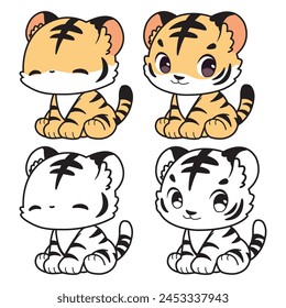 Cute cartoon Tiger isolated on white background, color, vector illustration