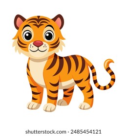 Cute cartoon tiger isolated on white background. Vector illustration.