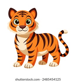 Cute cartoon tiger isolated on white background. Vector illustration.