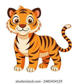 Cute cartoon tiger isolated on white background. Vector illustration.