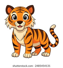 Cute cartoon tiger isolated on white background. Vector illustration.