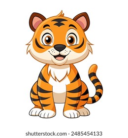 Cute cartoon tiger isolated on white background. Vector illustration.