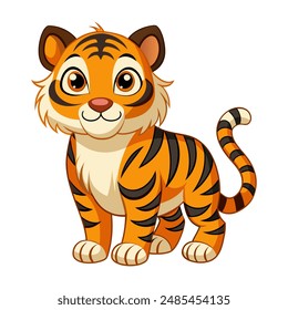 Tigre de dibujos animados lindo aislado sobre fondo blanco. Ilustración vectorial.