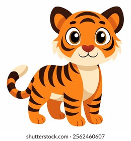 Cute cartoon tiger isolated on white background. Side view. Vector illustration.