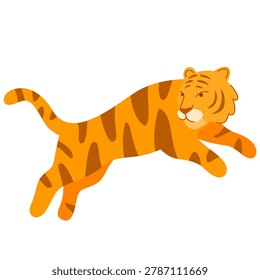 cute cartoon tiger jumping down with a fierce look