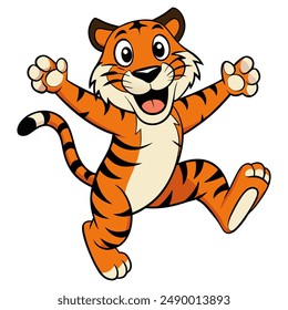 Cute cartoon tiger jumping isolated on white background. Vector illustration.