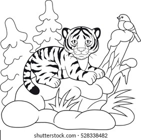 cute cartoon tiger lying in the snow