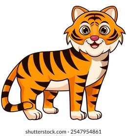 Cute cartoon tiger on white background