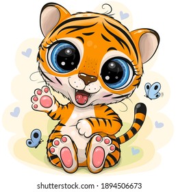 Cute Cartoon Tiger on a yellow background