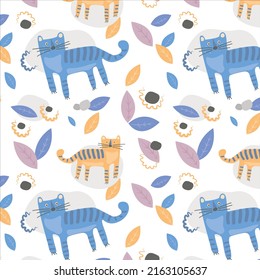 Cute cartoon tiger, seamless pattern for kids designs, fabrics and wrapping paper.