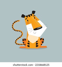 Cute cartoon tiger. the tiger is sitting. African animal. Funny tiger. cartoon character vector
