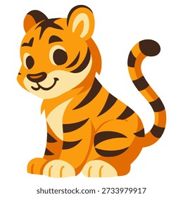 Cute cartoon tiger sitting pose wild animal flat color vector illustration template design