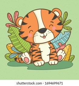 Cute cartoon tiger sitting vector