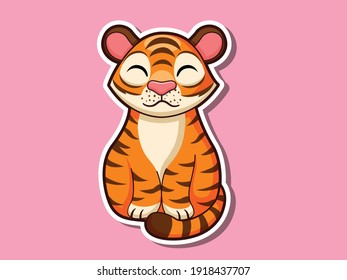 Cute cartoon tiger sticker mascot animal character. Vector art illustration wild animal stickers