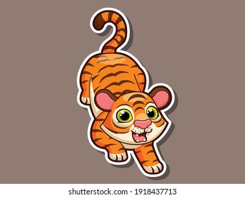 Cute cartoon tiger sticker mascot animal character. Vector art illustration wild animal stickers