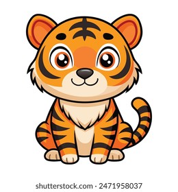 Lindo tigre de dibujos animados pegatina mascota personaje animal. Ilustración de Arte vectorial de animal salvaje.