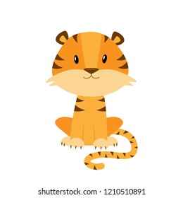 Cute cartoon tiger vector illustration isolated on white background. Nursery print