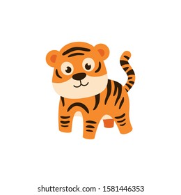 Cute cartoon tiger vector illustration, simple flat design template.