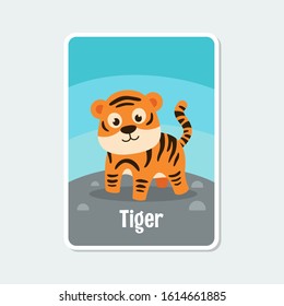 Cute cartoon tiger vector illustration with background, simple flat design template.