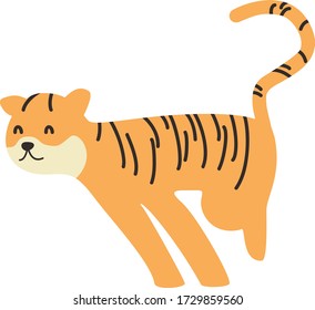 Cute Cartoon tiger, Vector illustration tiger on a white background. Drawing for children