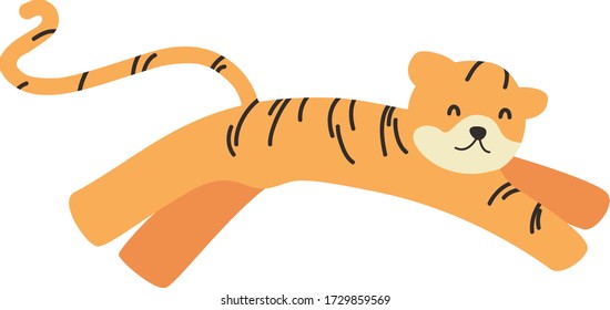 Cute Cartoon tiger, Vector illustration tiger on a white background. Drawing for children