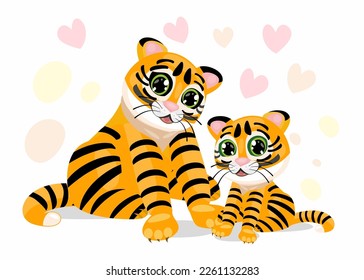 Cute Cartoon Tigress mit cub. Vektorgrafik