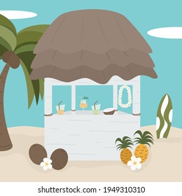 Cute cartoon tiki bar at the beach summertime vector illustration