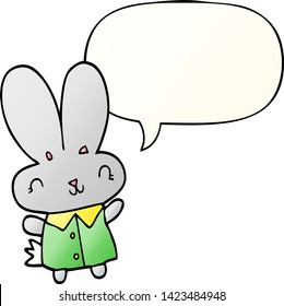 cute cartoon tiny rabbit with speech bubble in smooth gradient style