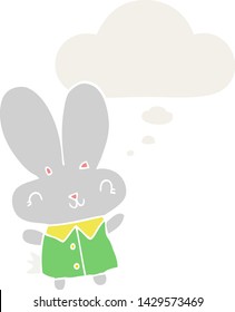 cute cartoon tiny rabbit with thought bubble in retro style