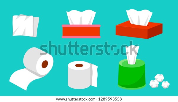 Cute cartoon\
tissue paper set, roll box, Use for toilet, kitchen, \
Flat vector\
illustration isolated on\
EPS10.