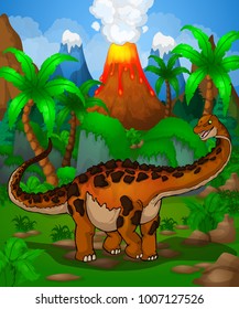 Cute cartoon titanosaur. Vector illustration of a cartoon dinosaur.