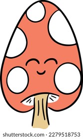 Cute Cartoon Toadstool Mushroom Cartoon Character Emoji Style Vector Illustration