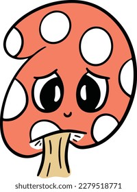 Cute Cartoon Toadstool Mushroom Cartoon Character Emoji Style Vector Illustration
