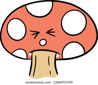 Cute Cartoon Toadstool Mushroom Cartoon Character Emoji Style Vector Illustration