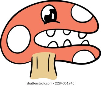 Cute Cartoon Toadstool Mushroom Cartoon Character Emoji Style Vector Illustration