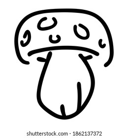 Cute cartoon toadstool mushroom monochrome lineart vector illustration. Simple fly agaric sticker clipart. Kids poisonous fungi hand drawn kawaii mycology. 