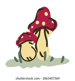 Cute cartoon toadstool mushroom monochrome lineart vector illustration. Simple fly agaric sticker clipart. Kids poisonous fungi hand drawn kawaii mycology. 