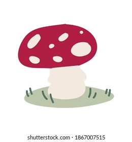 Cute cartoon toadstool mushroom monochrome lineart vector illustration. Simple fly agaric sticker clipart. Kids poisonous fungi hand drawn kawaii mycology. 