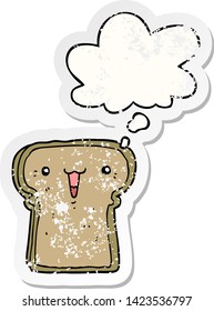 un lindo brindis de caricatura con burbuja de pensamiento como pegatina gastada angustiada