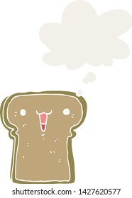cute cartoon toast with thought bubble in retro style